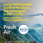 Scenic nature background with text about long-lasting odor control and a Febreze Freshness badge promoting Fresh Air scent