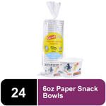 Packaged stack of Glad For Kids paper snack bowls with colorful zoomie dogs illustration and label