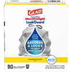 Front-facing box of Glad ForceFlex MaxStrength LeakGuard tall kitchen bags with Sunshine Lemon and Febreze logos