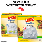 Two Glad ForceFlex Pine-Sol boxes showing new look packaging with large bag image and branding