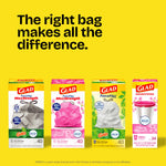 Yellow marketing image showing multiple Glad ForceFlex product boxes and the headline 'The right bag makes all the difference.'