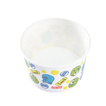 Top-down view into a Glad Monsters, Inc. paper snack bowl showing interior and exterior pattern.