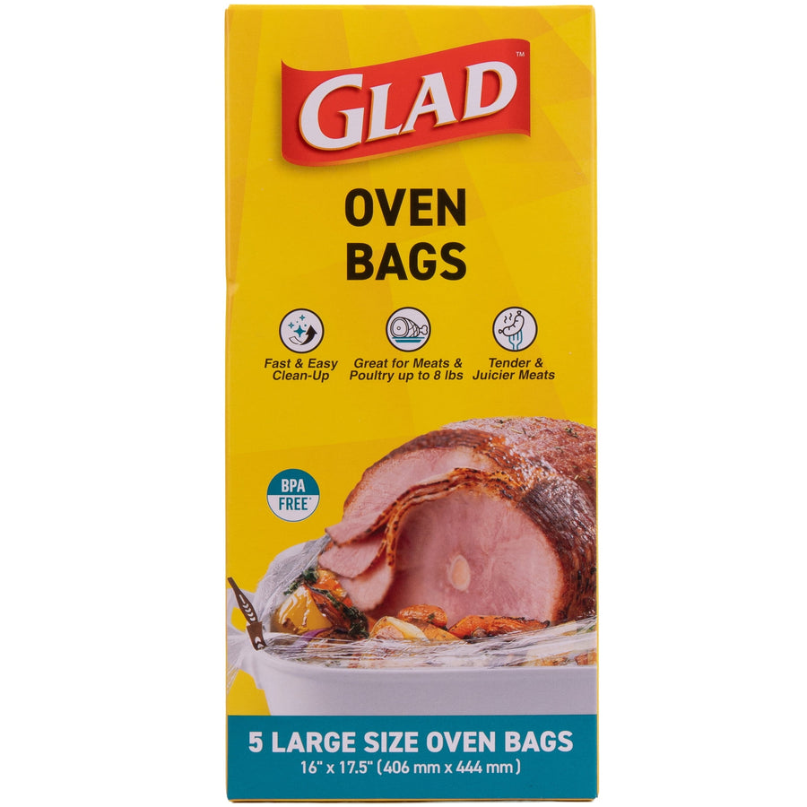 Yellow Glad oven bags retail box front with roast ham image and BPA free badge