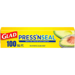 Yellow Glad Press'n Seal box showing 100 sq. ft. label and avocado graphic on white background