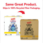 Graphic showing original white product box and new recycled-fiber brown shipping box with Glad branding