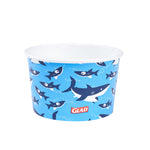 Single Glad shark-pattern blue paper snack bowl showing exterior shark design and logo