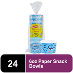 Stacked Glad For Kids shark-pattern paper snack bowls in clear retail bag with label