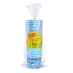 Tall clear bag of Glad For Kids shark paper snack bowls with branded yellow product label visible