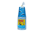 Packaged stack of Glad For Kids blue shark-pattern paper cups in clear wrapper showing yellow Glad label