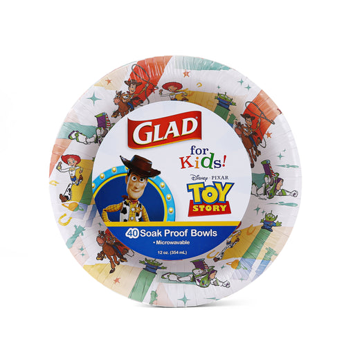 Single Glad for Kids Toy Story paper bowl with Woody artwork and product badge on white background