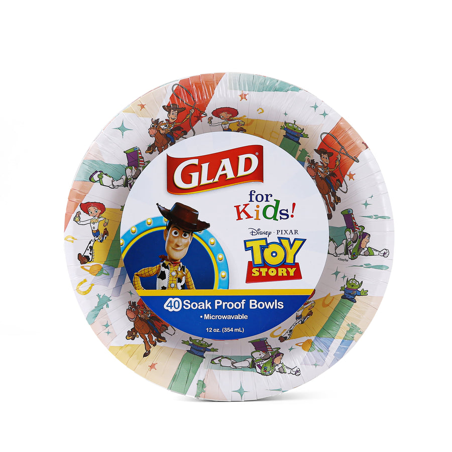 Single Glad for Kids Toy Story paper bowl with Woody artwork and product badge on white background
