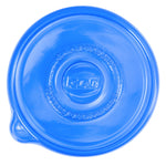 Overhead close-up of a translucent blue Glad lid showing raised Gladware branding and interlocking lid text.