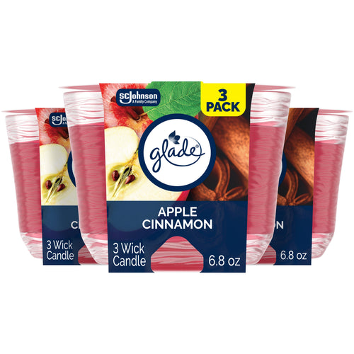 glade apple cinnamon 3-wick candle, 6.8 oz, displayed as a 3-pack