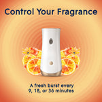 Glade automatic spray dispenser with citrus slices and flowers and timing options for fragrance bursts