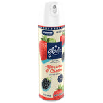 Glade Berries & Cream soft mist air freshener can angled slightly, showing label artwork with strawberries, blackberries and the Glade logo.