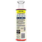 Rear view of Glade soft mist air freshener can showing caution and usage panels, small icons and a barcode beneath the white nozzle.