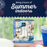 Promotional graphic with Glade Beach Life starter kit on a table and headline “Bring a touch of Summer indoors” with festive border