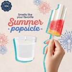 Graphic of a lit Glade jar candle beside a hand holding a red-white-yellow popsicle with 'Summer popsicle' messaging