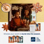 Mother and child baking together in warm kitchen with Glade Scent Flow device and refill pack featured at bottom