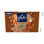 Clear jar Glade Cozy Gingerbread two-candle package front label featuring gingerbread cookie and star anise artwork