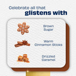 Infographic card listing scent notes for Glade Cozy Gingerbread with illustrations: gingerbread, cinnamon sticks, and caramel