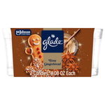 Glade Cozy Gingerbread two-candle clear jar package label with gingerbread cookie and spices artwork