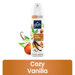 Glade Cozy Vanilla soft mist aerosol can with vanilla and nut illustrations and product label visible