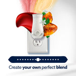 Glade plug-in device with leather and amber visuals and text inviting users to create their own blend