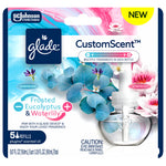 Close-up of Glade CustomScent packaging front with branding, scent names and visible refill bottle art