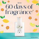 Glade plugin air freshener device plugged into an outlet with text advertising up to 60 days of fragrance
