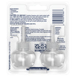 Back of Glade refill pack showing two clear refill bottles, warning text, barcode and ingredient panel