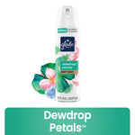 Glade Dewdrop Petals soft mist aerosol can with floral artwork and 7.3 oz label on white background.