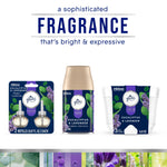 Promotional trio image showing Glade eucalyptus & lavender products including refills, spray refill and candle with headline text