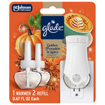 Glade Golden Pumpkin & Spice PlugIns starter pack with warmer and two refill oil bulbs on orange packaging