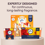 Assortment of Glade Hawaiian Breeze products including a 3-wick candle and other packaged candle variants with promotional copy above