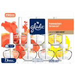 Front-facing retail blister pack of Glade PlugIns Hawaiian Breeze refills showing seven clear refill bulbs and branded logo panel