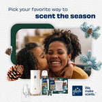 Mother and child embracing in a warm lifestyle photo with assorted Glade air freshener product images displayed below.