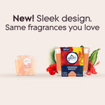 Glade Hawaiian Breeze candle pack displayed beside older design with copy 'New! Sleek design. Same fragrances you love.'