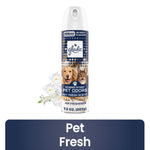 Glade Pet Fresh aerosol air freshener can with floral accent and pet images