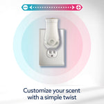 Illustration of a Glade plug-in device in an outlet with adjustable scent dial and color gradient