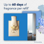 Close-up lifestyle graphic of a Glade plug-in warmer inserted in an outlet with text claiming up to 60 days of fragrance