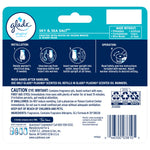Back panel of Glade PlugIns refill packaging with installation icons, safety warnings, ingredient and recycling information