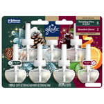 Front-facing Glade PlugIns 7-refill blister pack showing clear refill bottles and seasonal scent graphics