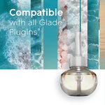 glade plugins scented oil refill with text saying compatible with all glade plugins over ocean and salt textures