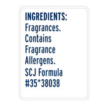 ingredients panel reading: ingredients: fragrances. contains fragrance allergens. scj formula #35*38038