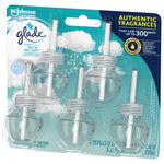 Glade PlugIns scented oil refill blister pack with five round clear oil bottles on teal ocean-themed backing labeled authentic fragrances