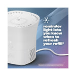 Angled close-up of Glade Scent Flow device with reminder light callout and visible power cord