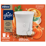 Front product box showing Glade Scent Flow device and refill with golden pumpkin & spice artwork and brand logo