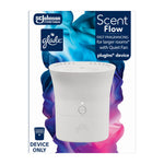 White Glade Scent Flow plug-in style air freshener device on colorful swirled background
