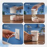 Four-step pictorial instructions showing opening device, inserting refill, plugging into outlet, and adjusting intensity for the Glade ScentFlow